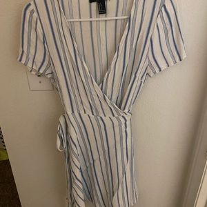 Blue & white stripe wrap dress